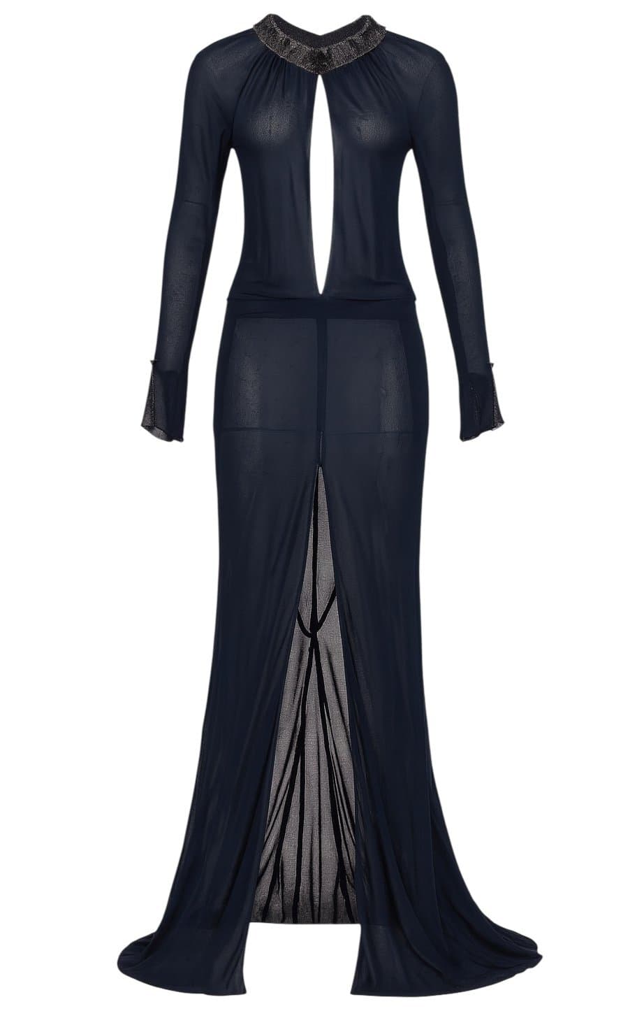 Chanel Fall 2002 Karl Lagerfeld Sheer Navy Dress