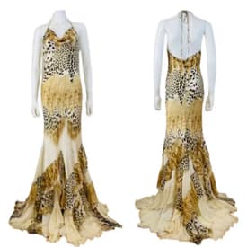 Roberto Cavalli Vintage Animal Print Silk Cowl Neck Gown — image 1