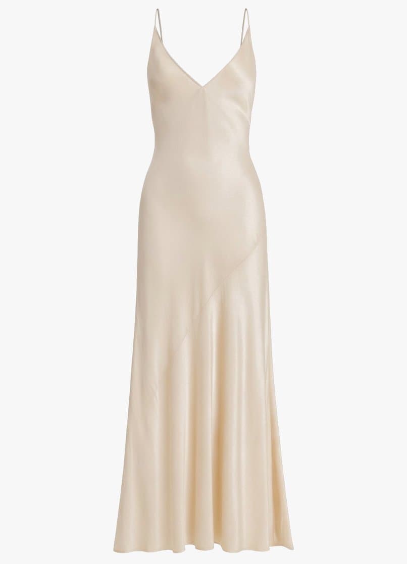 Saint Laurent Silk Plunge Gown Slip Dress Ivory