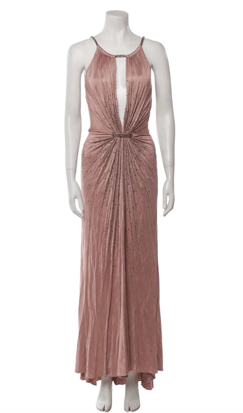 Roberto Cavalli 2000's Blush Keyhole Plunge Gown With Crystals