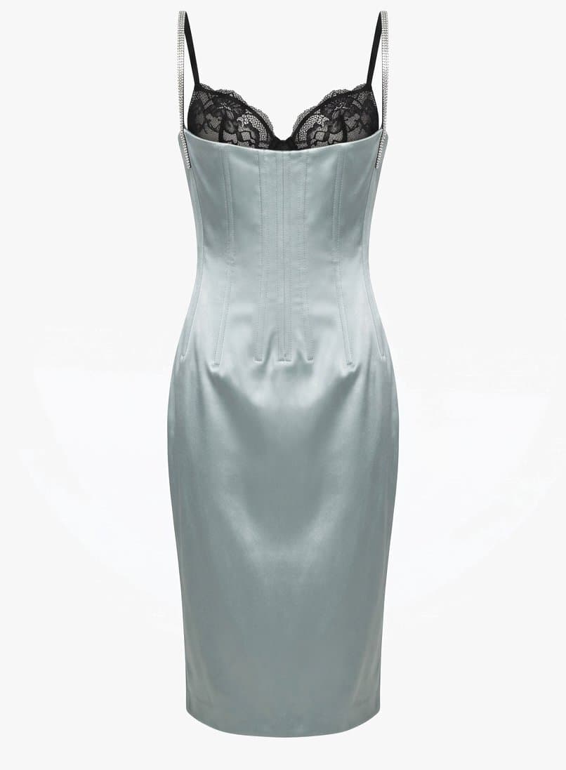 Dolce & Gabbana Silver Built In Bra Ruched Dress