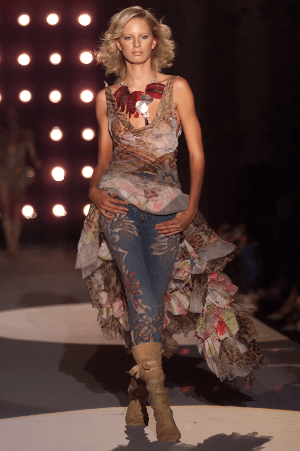 Rare Vintage Roberto Cavalli S/s 2002 Runway Sheer Silk Animal Floral Print Evening Dress