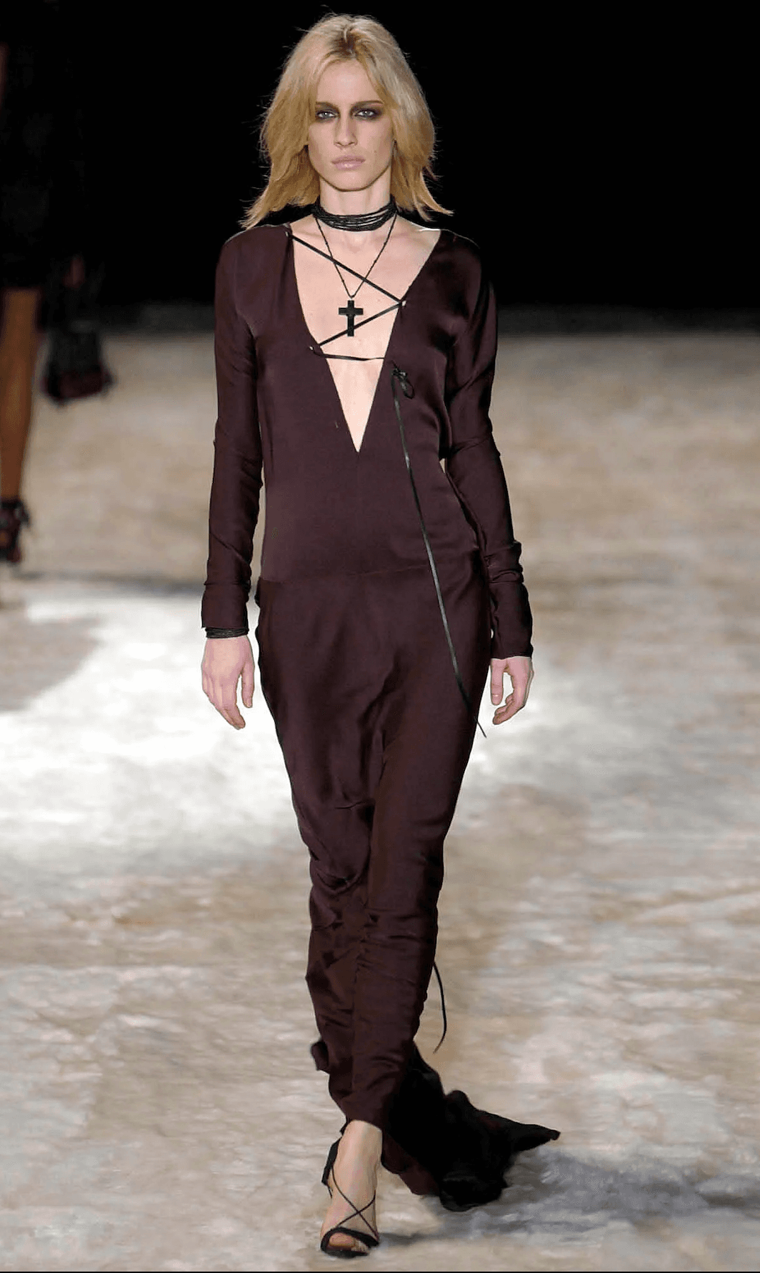 Tom Ford For Gucci F/w 2002 Runway Lace Up Train Black Silk Evening Dress