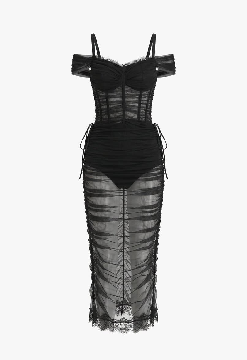 Runway Dolce & Gabbana Spring 2018 Ruched Black Dress