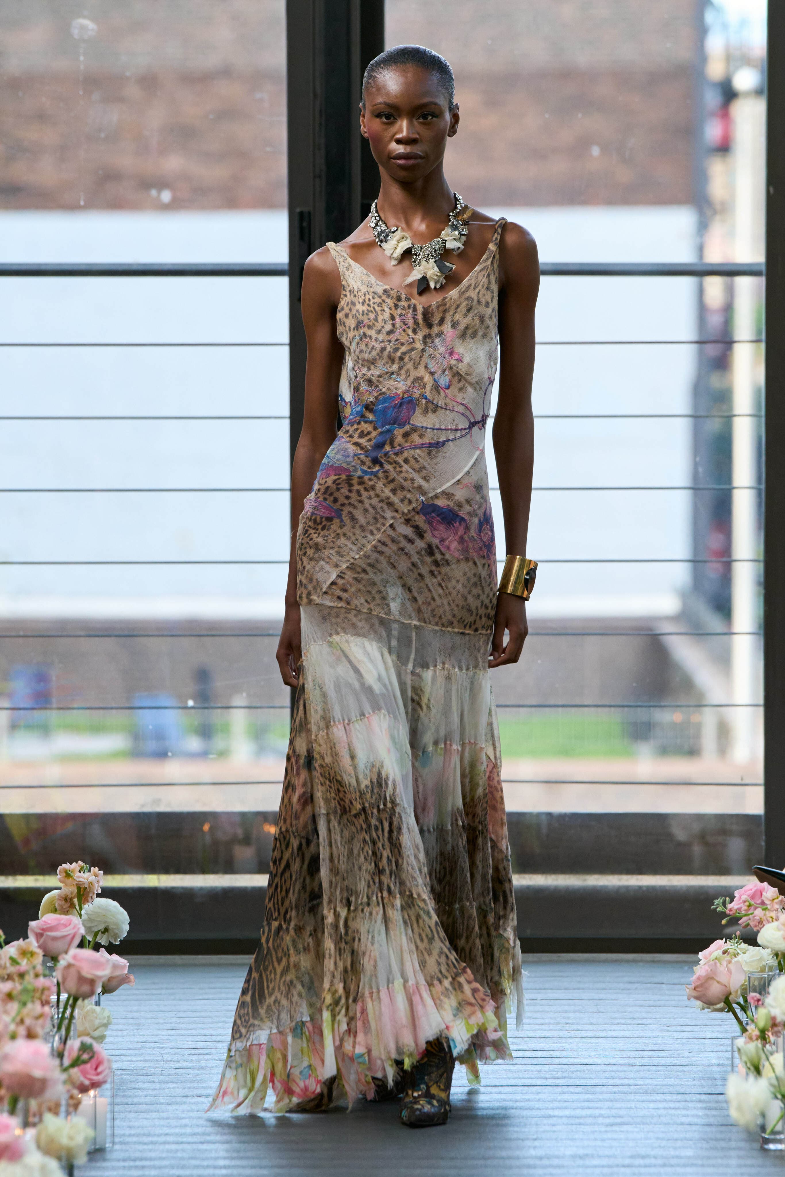 Roberto Cavalli spring 2002 Cheetah & Floral Sheer Gown m