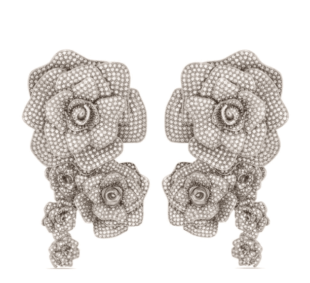 Balmain Palladium Rose Crystal Embellished Earrings