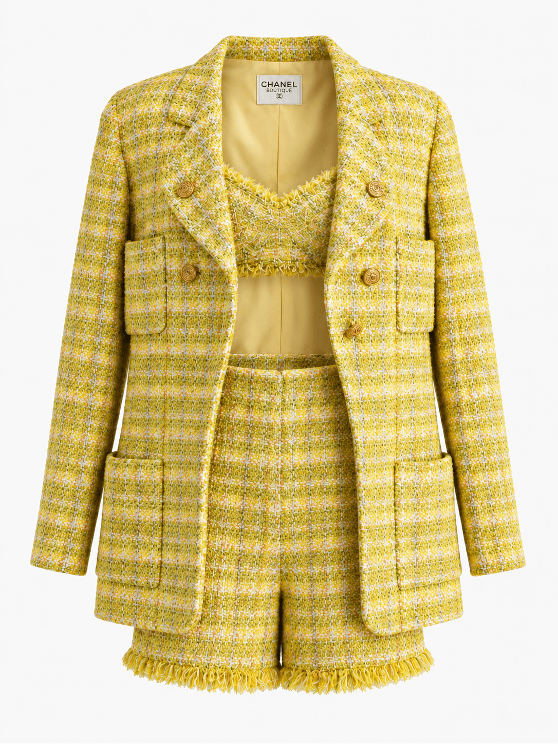 Vintage Chanel Yellow Tweed Set- Bustier, Shorts & Jacket