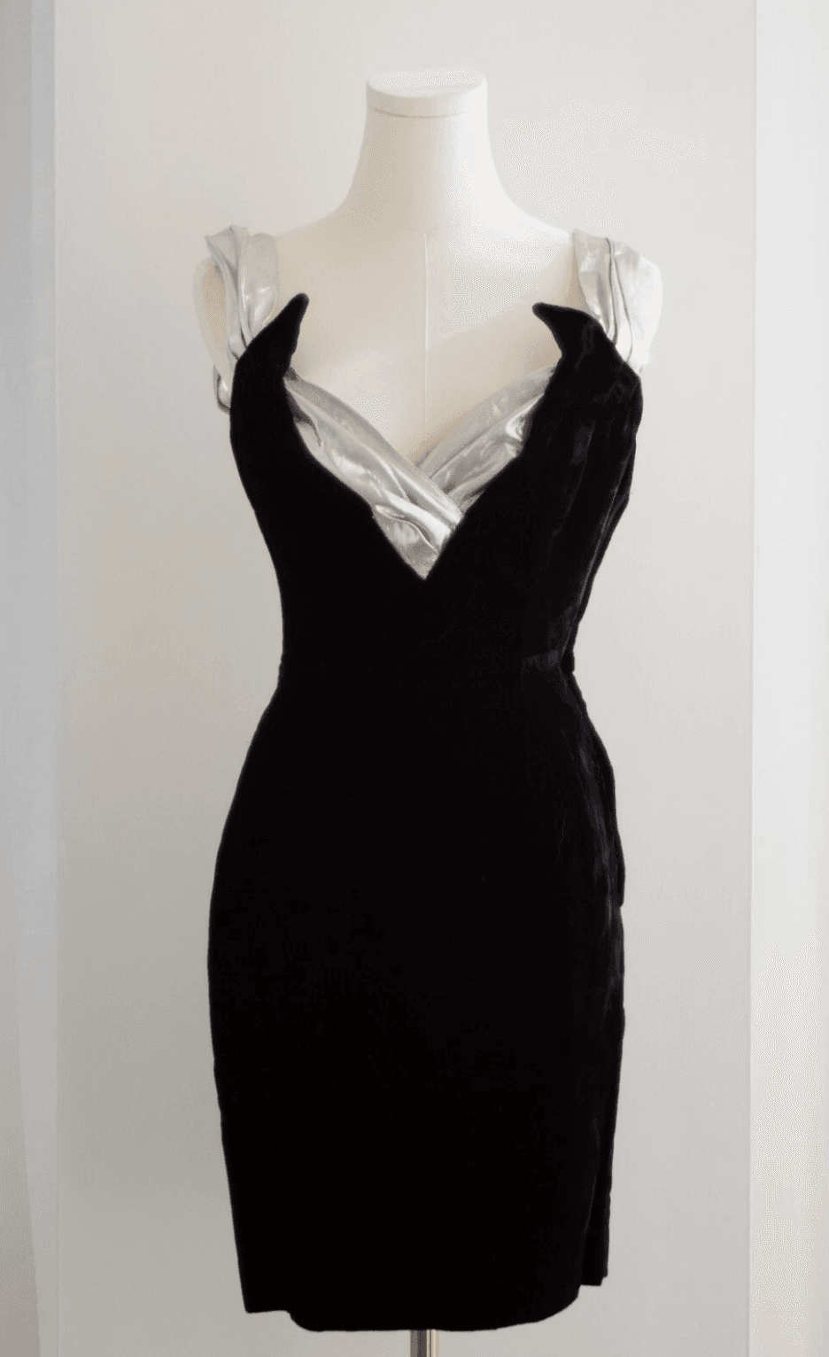 Rare Thierry Mugler Vintage 1990s Black Velvet Silver Lame Winged Vampire Dress