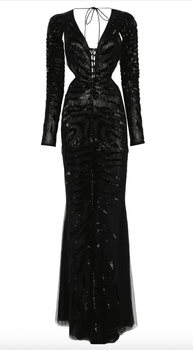 ROBERTO CAVALLI black sequin long sleeve backless gown