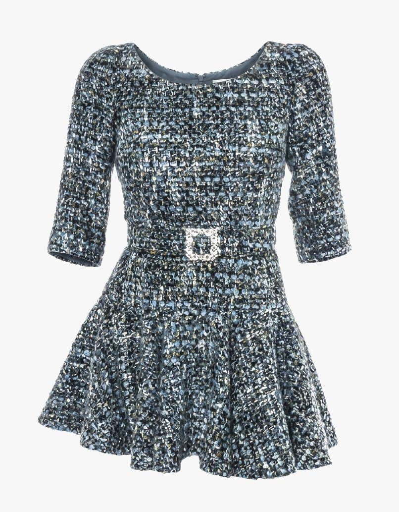 Dolce & Gabbana Turquoise Tweed Mini With Belt Detail