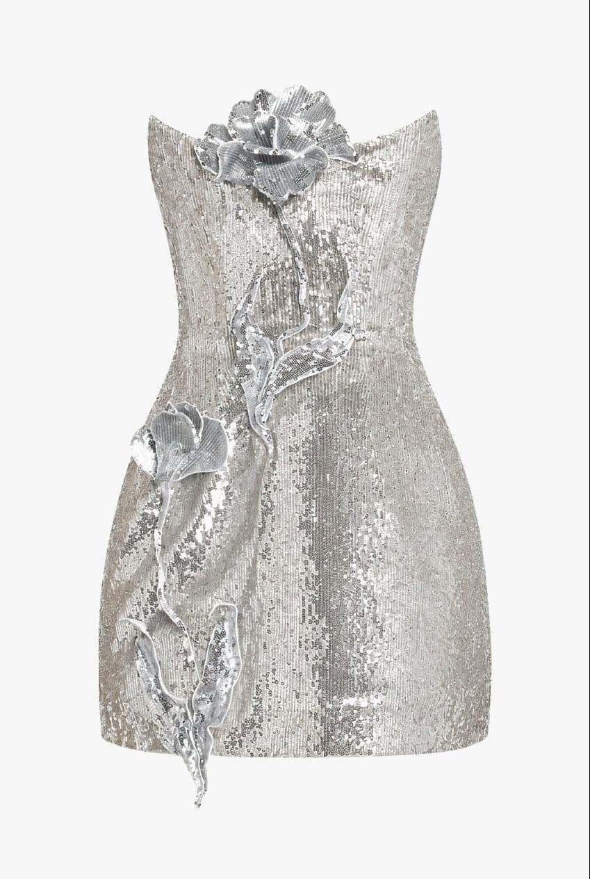 Oscar De La Renta Silver Mini Dress
