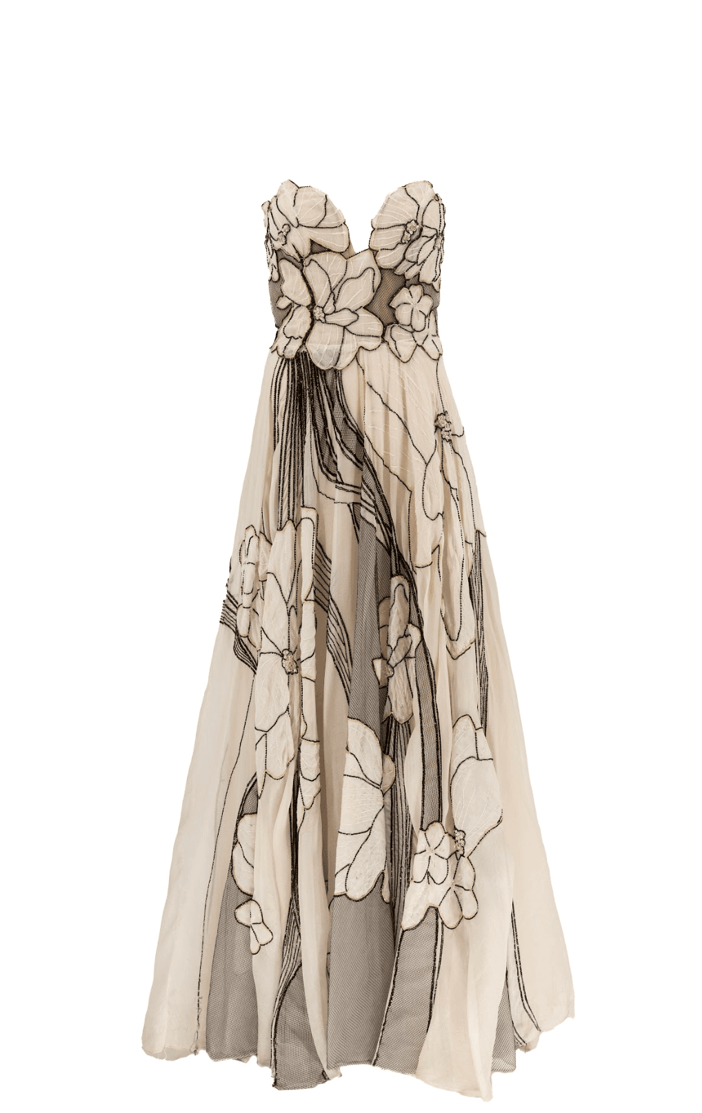 Pamella Roland Strapless Floral Embellished Gown