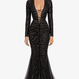 Roberto Cavalli Black Long Sleeve Backless Gown — image 3