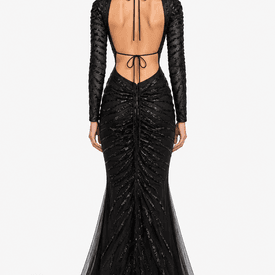 Roberto Cavalli Black Long Sleeve Backless Gown — image 4