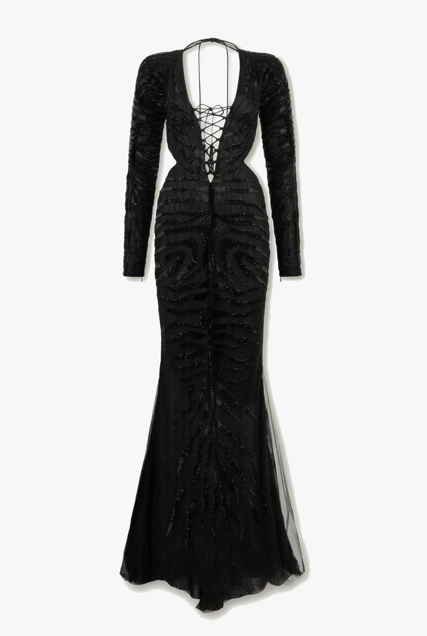 Roberto Cavalli Black Long Sleeve Backless Gown