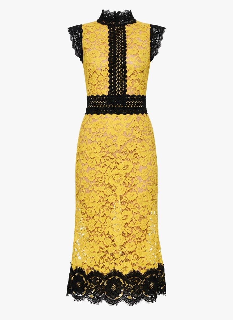 Dolce Gabbanna Yellow And Black Lace Midi Dress