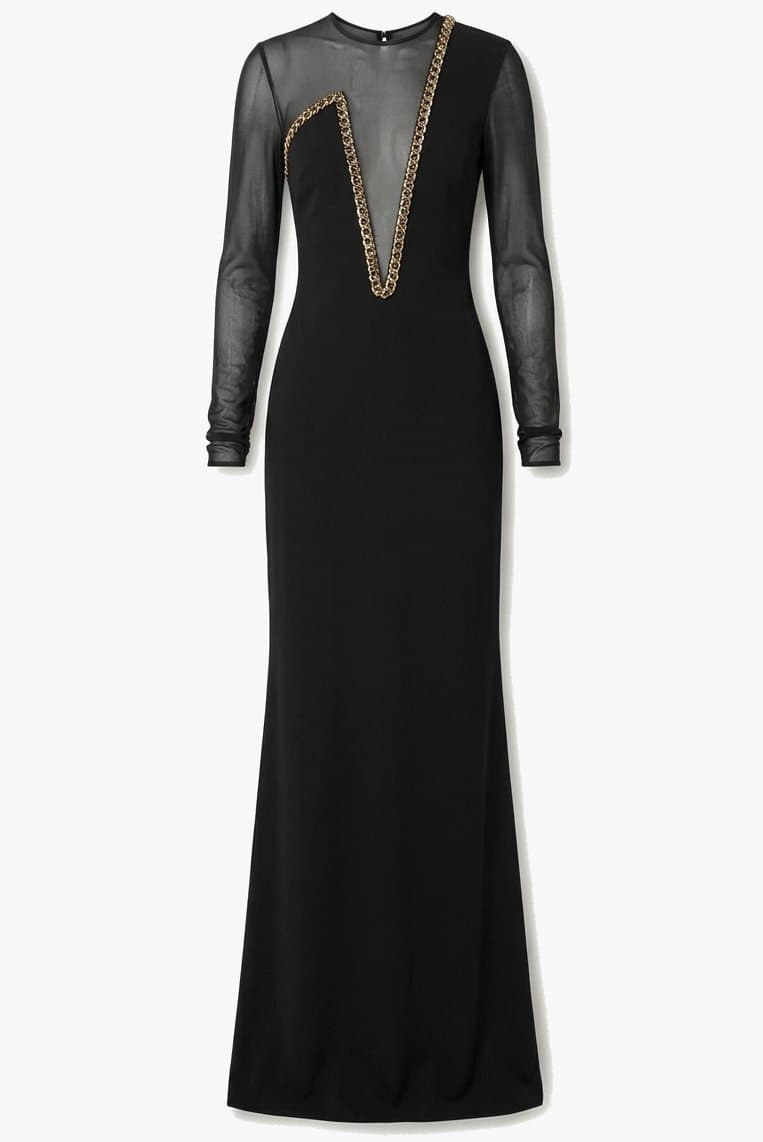 Versace Black Silk Embellished Long Sleeve Gown