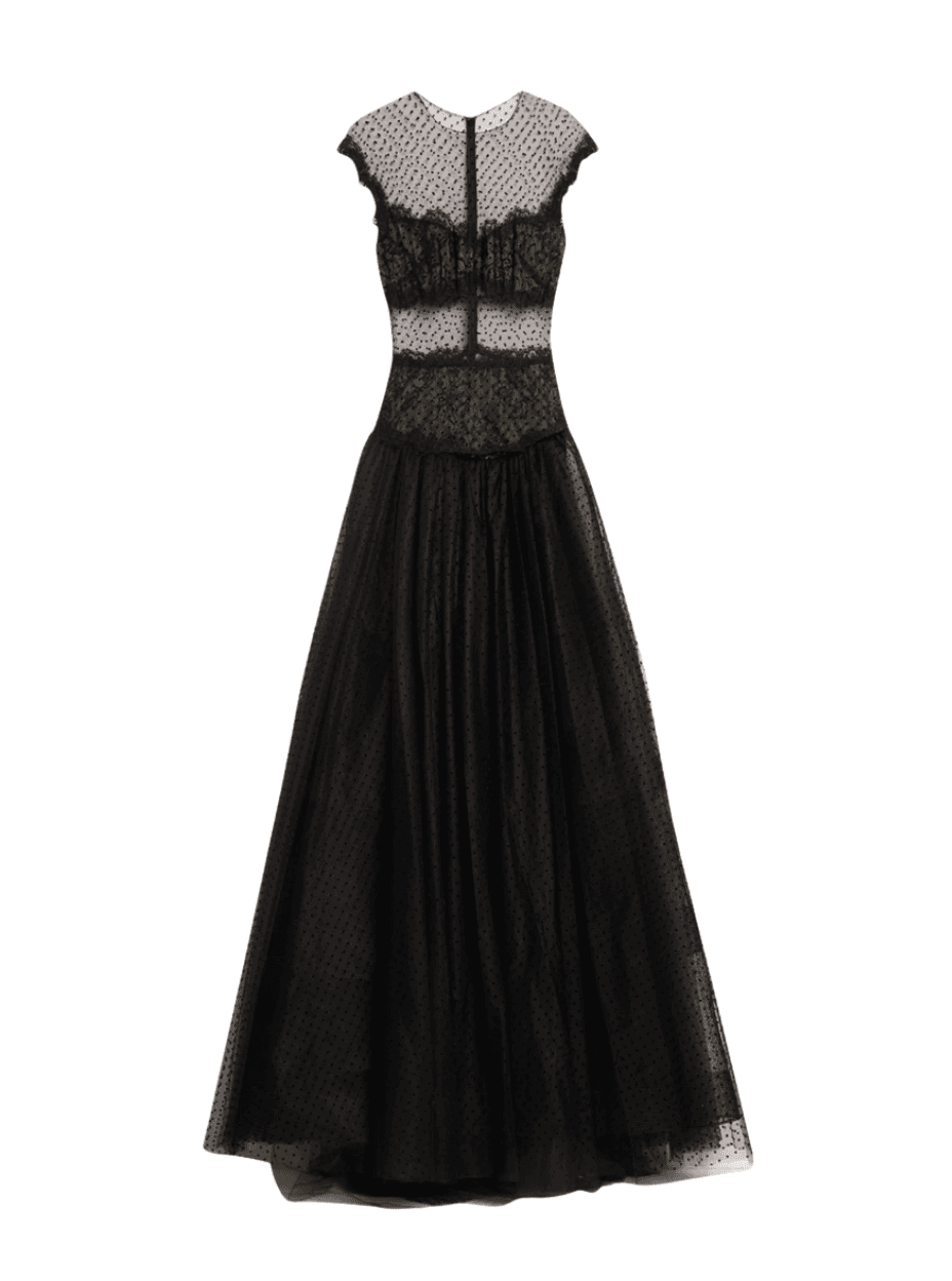 Atelier Prabal Gurung Dede Lace-panel Cap-sleeve Swiss Dot Tulle Gown