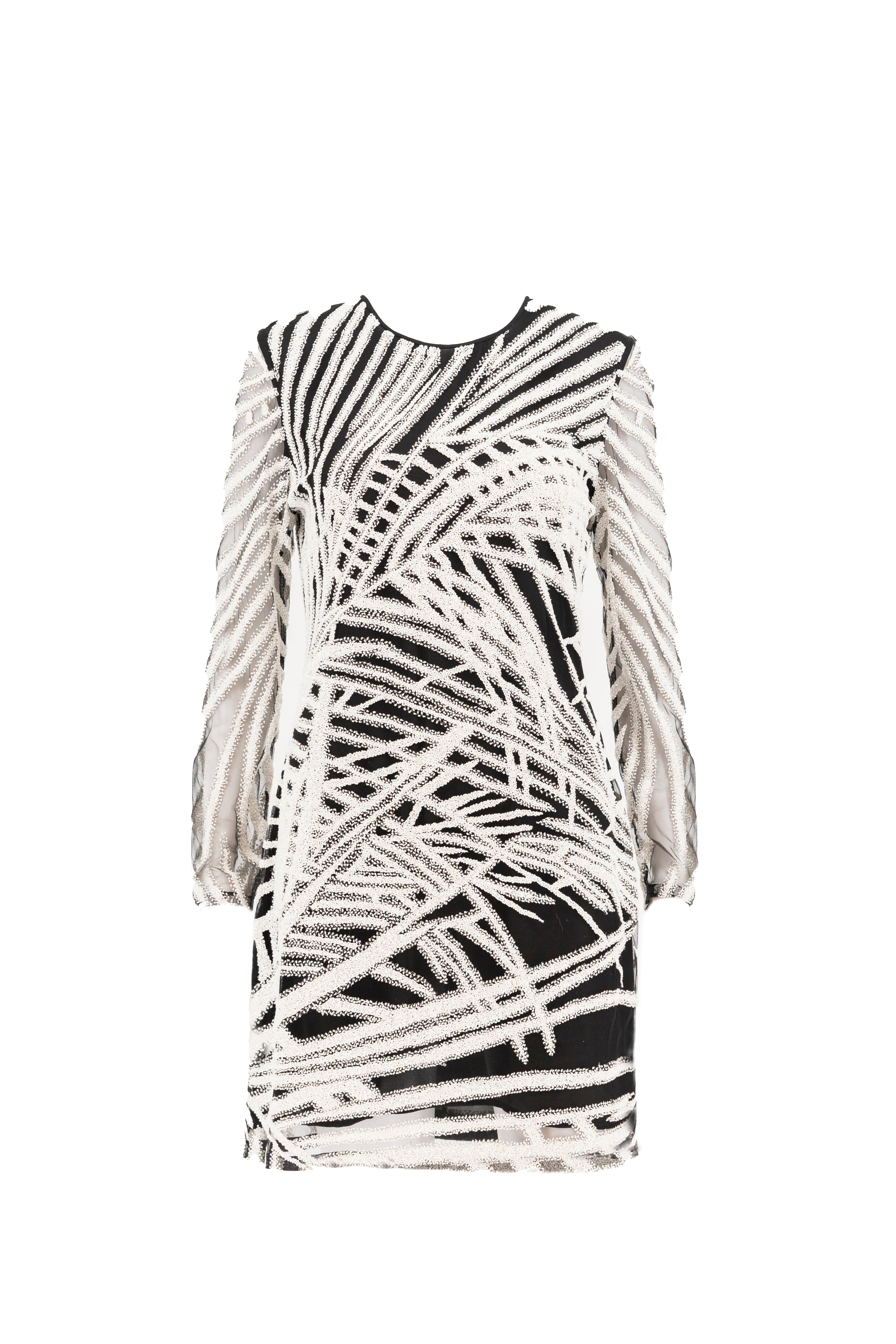 Naeem Khan Black And White Long Sleeve Dress