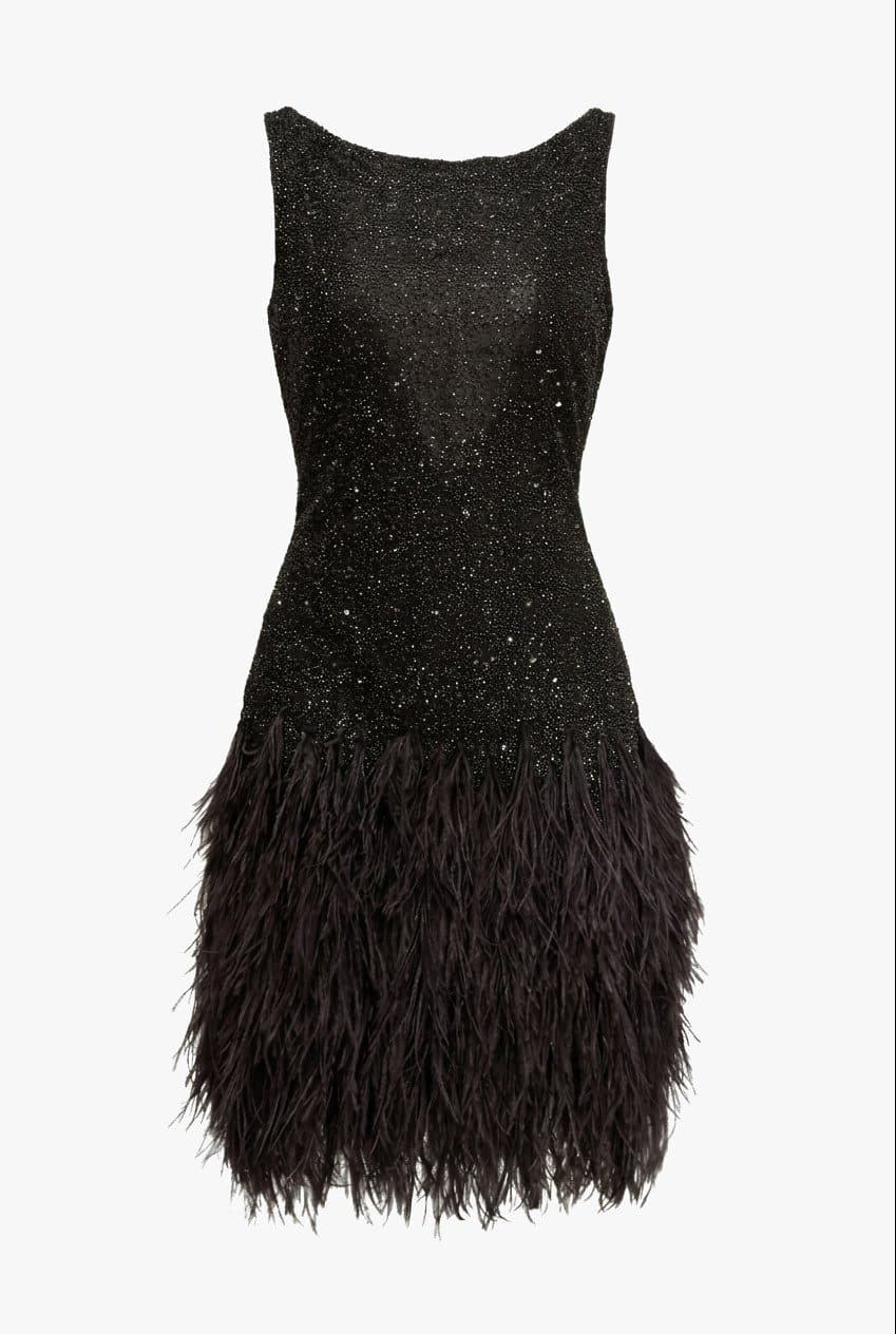 Naeem Khan Black Feather Dress