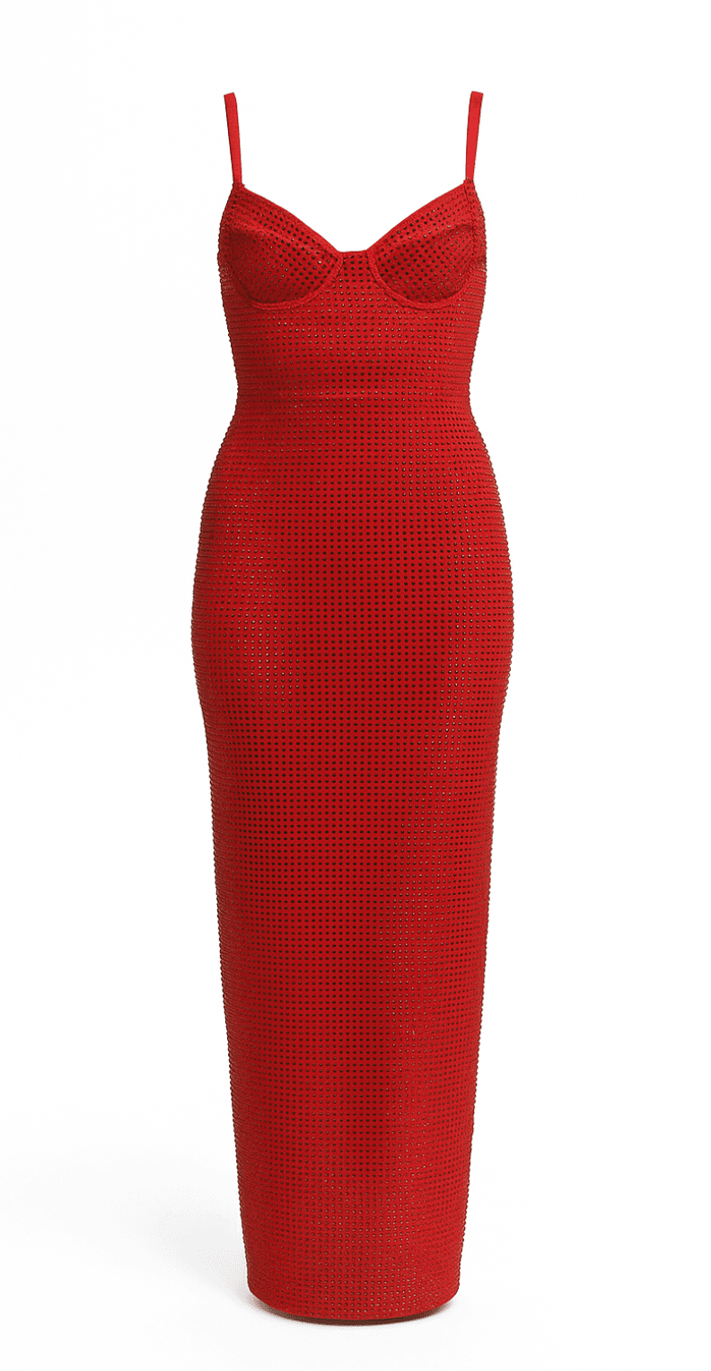 Area Red Crystal Embellished Gown