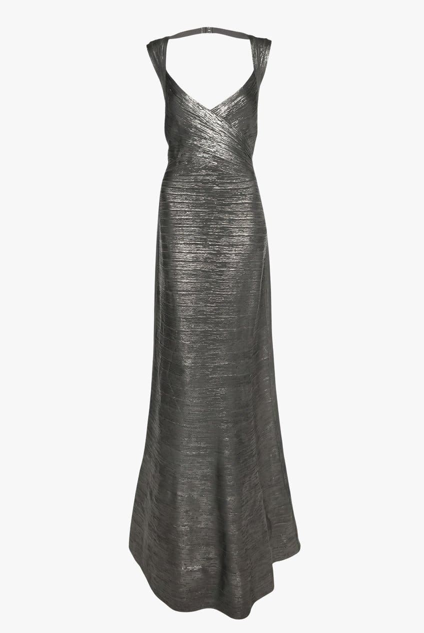 Herve Leger Silver Metallic Gown