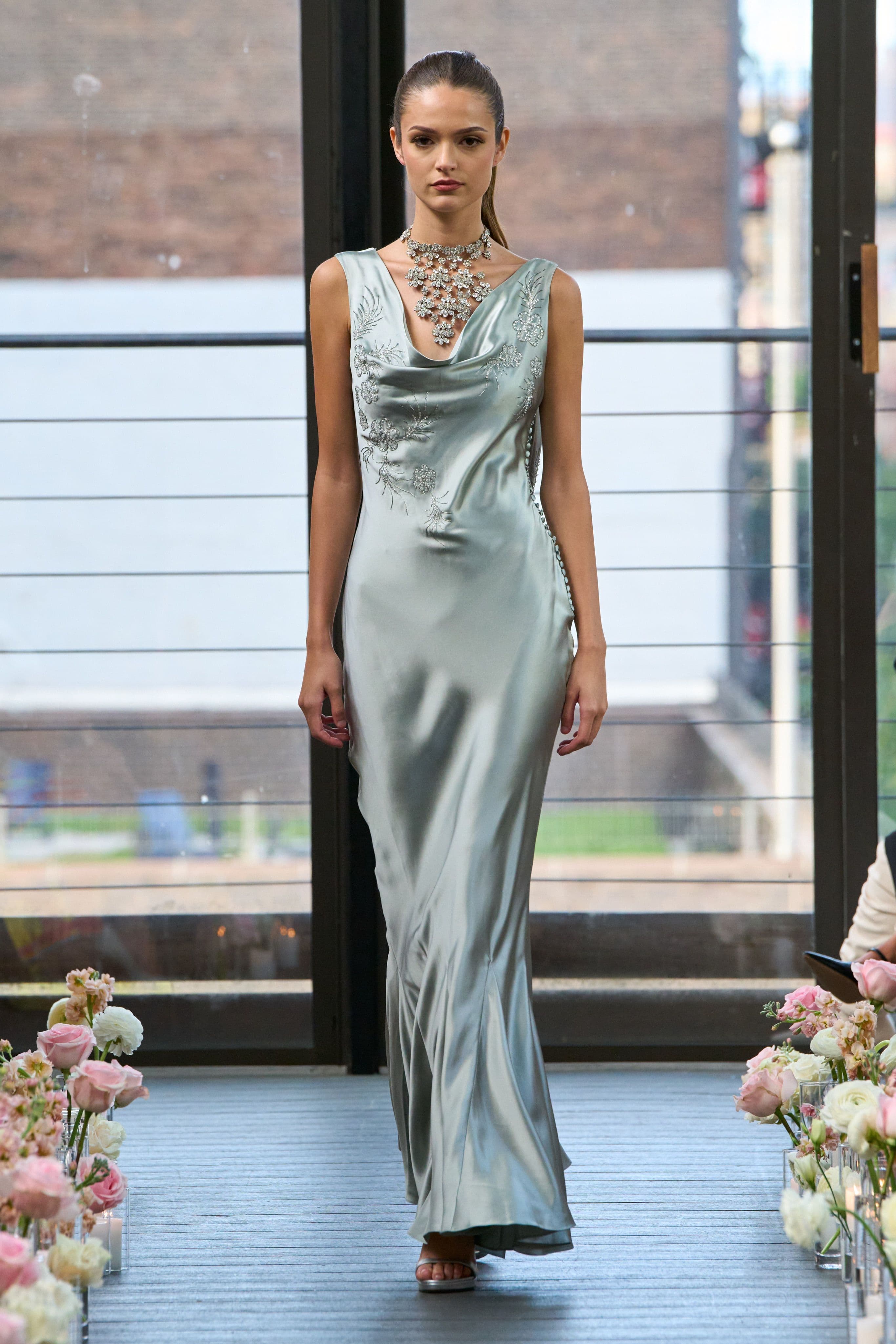 Christian Dior Ice Blue Silk Bias Cut Beaded Gown Fall 2004 John Galliano