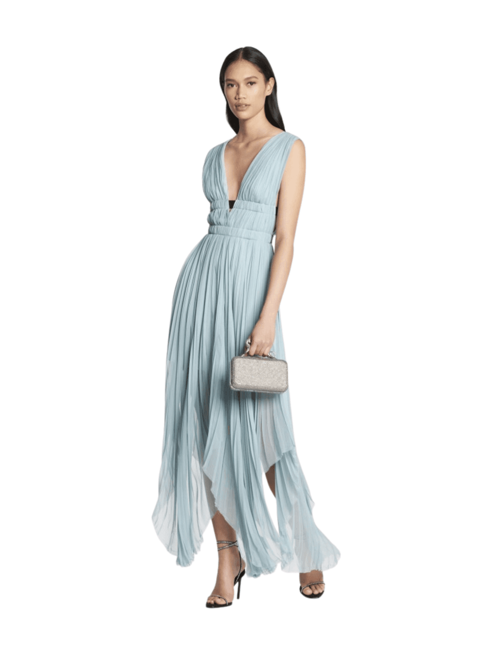 Lanvin Light Blue Pleated Chiffon V-neck Gown