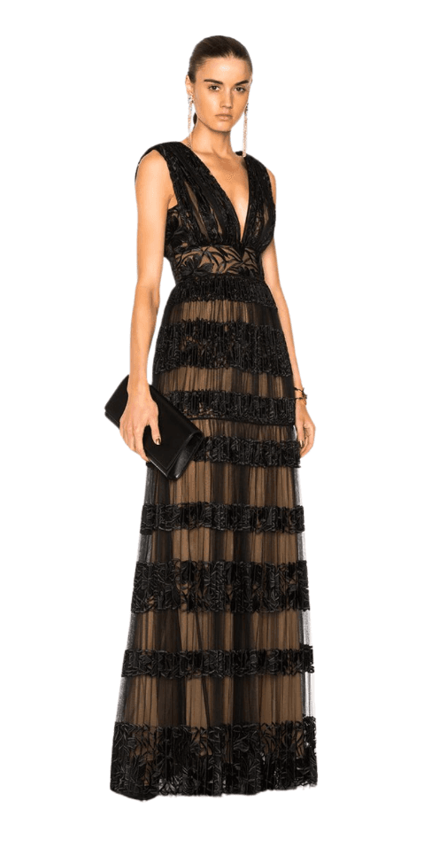 Zuhair Murad Long Embroidered Tulle Lace Border Gown