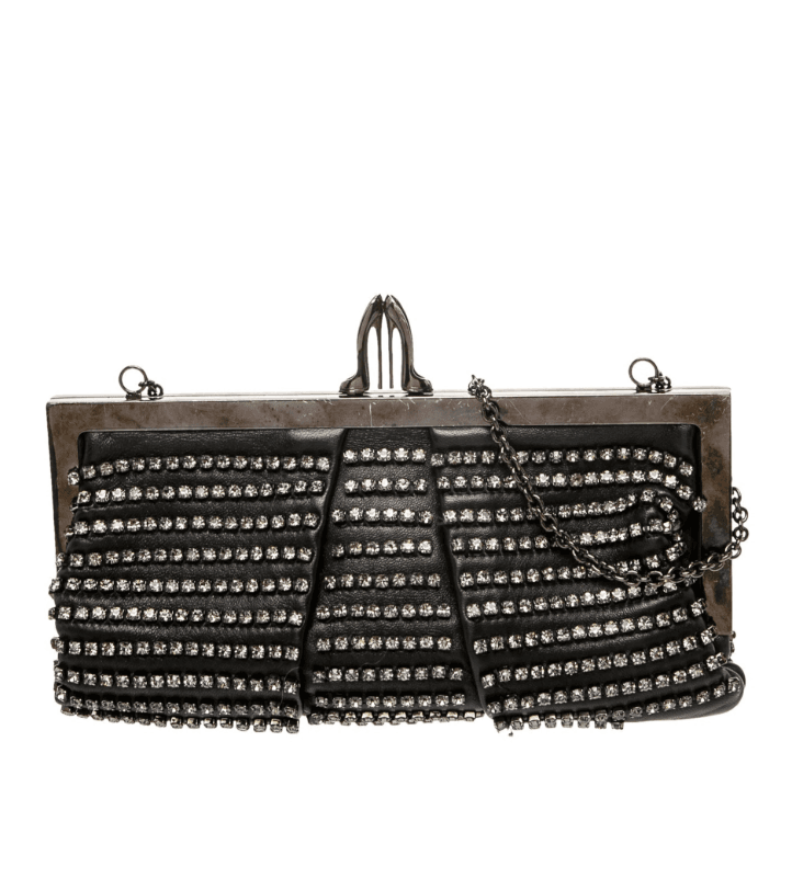 Christian Louboutin Crystal Black Leather Clutch With Chain Strap