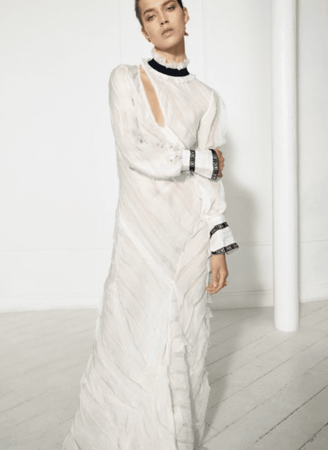 Erdem Diagonal Ruffle Maxi Dress With Contrast Trimming