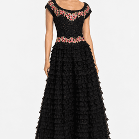 Escada Sequin Embellished Gown With Lace Tiers — image 4