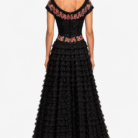 Escada Sequin Embellished Gown With Lace Tiers — image 5