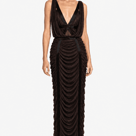 Vintage Ysl Brown Ruched Dress — image 4