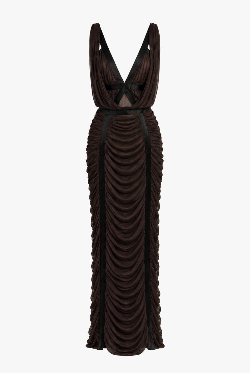 Vintage Ysl Brown Ruched Dress
