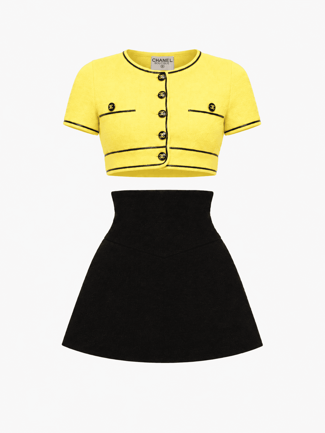 Chanel 1995 Barbie Yellow Crop Jacket And Corset Skirt