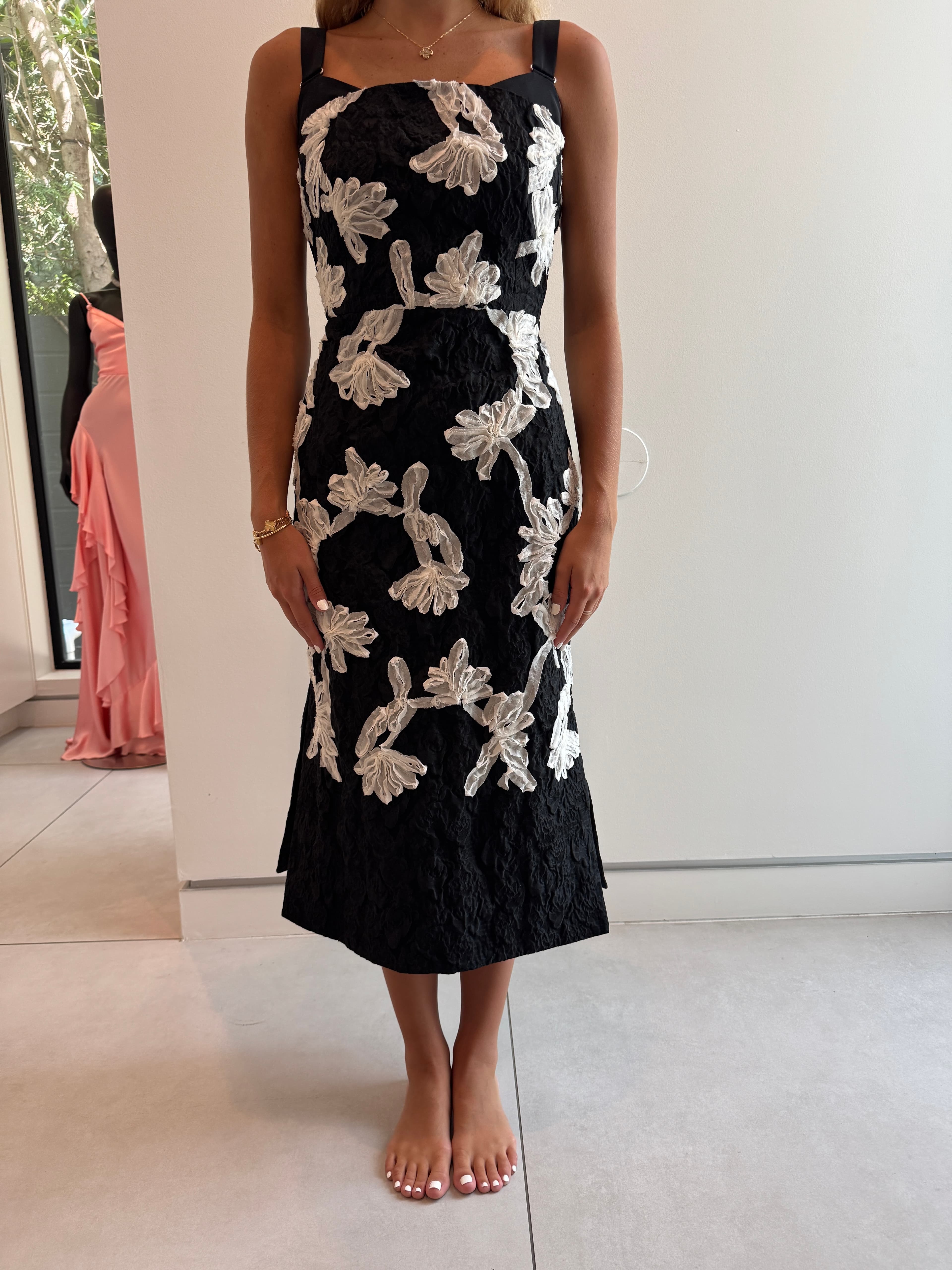 Erdem Floral-applique Dress In Black
