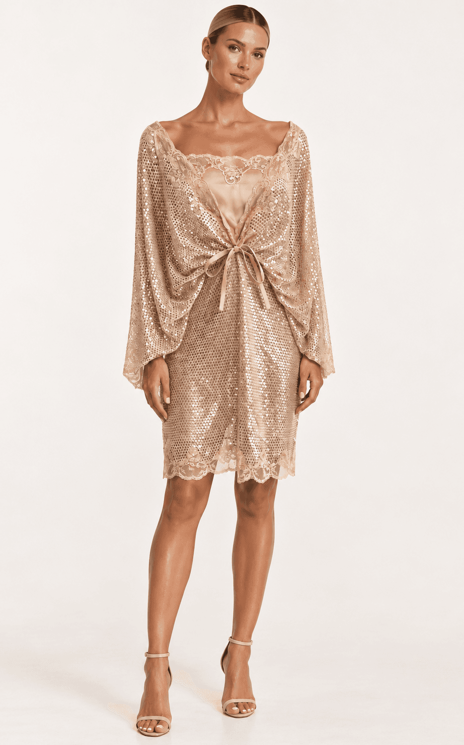 Elie Saab Sequin Embellished Mini Dress With Silk Lining And Lace Trim