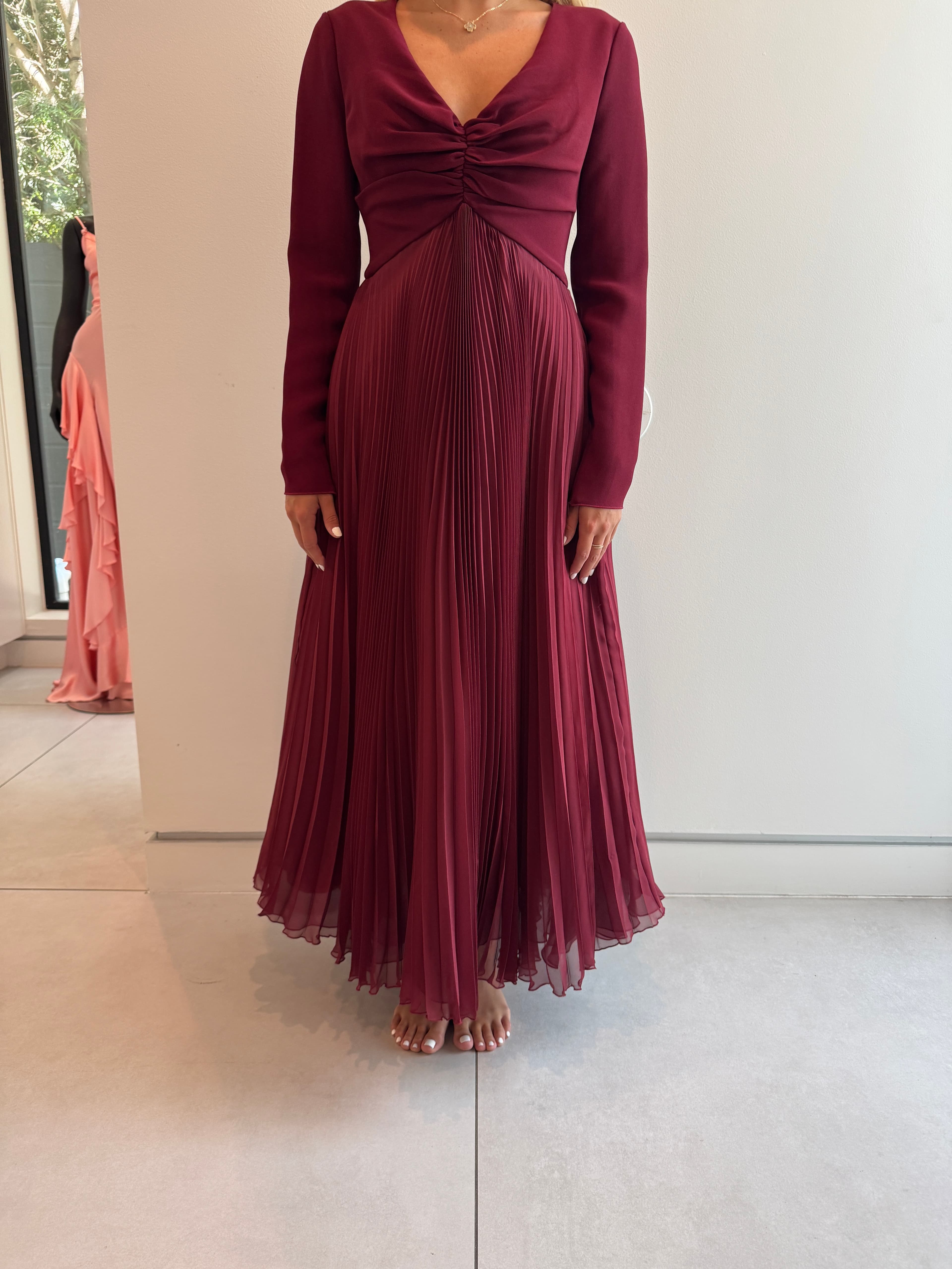 Giambattista Valli Vintage Burgunday Pleated Skirt Midi Dress