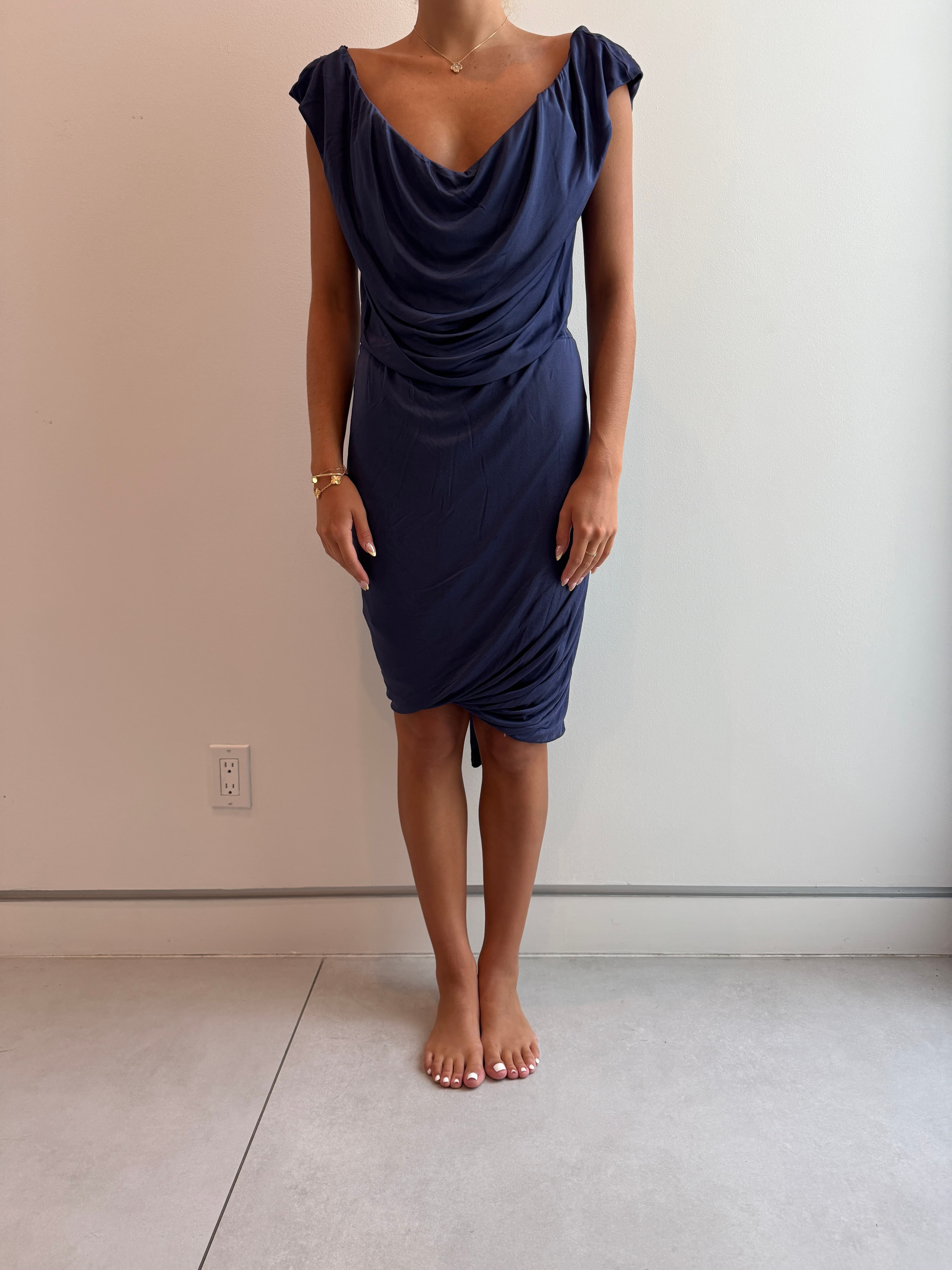 Vintage Vivienne Westwood Draped Corseted Navy Cocktail Dress S/s 2009