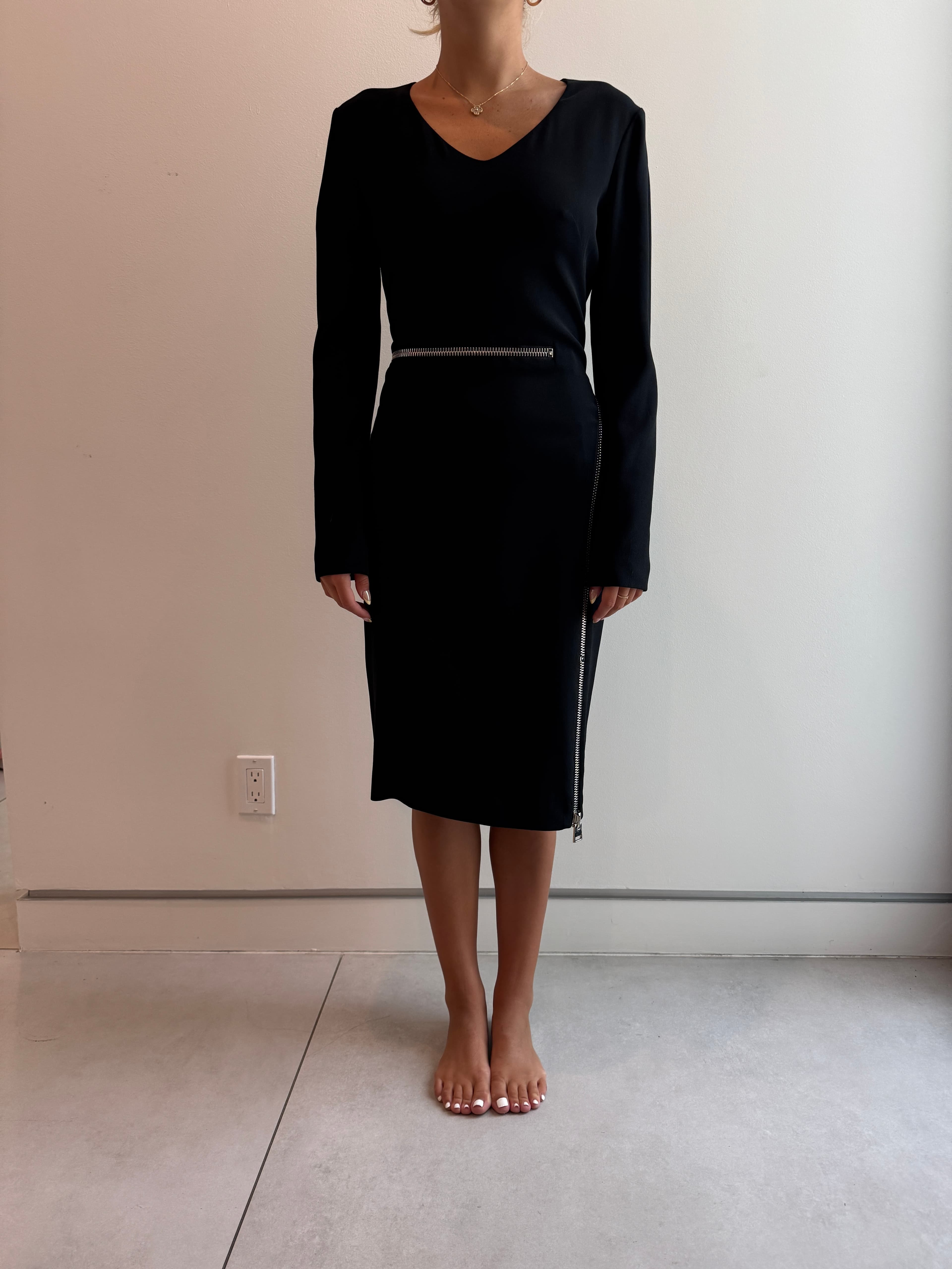 Tom Ford Black Zipper Detail Long Sleeve Cocktail Dress