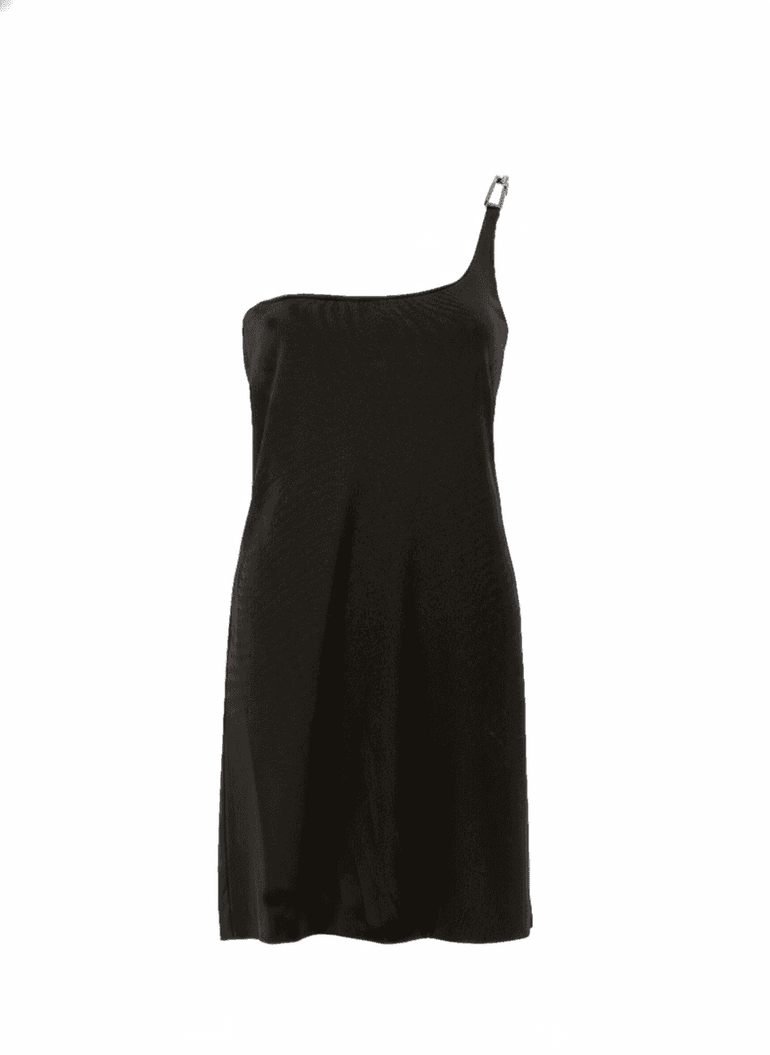 Gucci By Tom Ford Vintage 1998 Black Metallic G Buckle One Shoulder Mini Dress