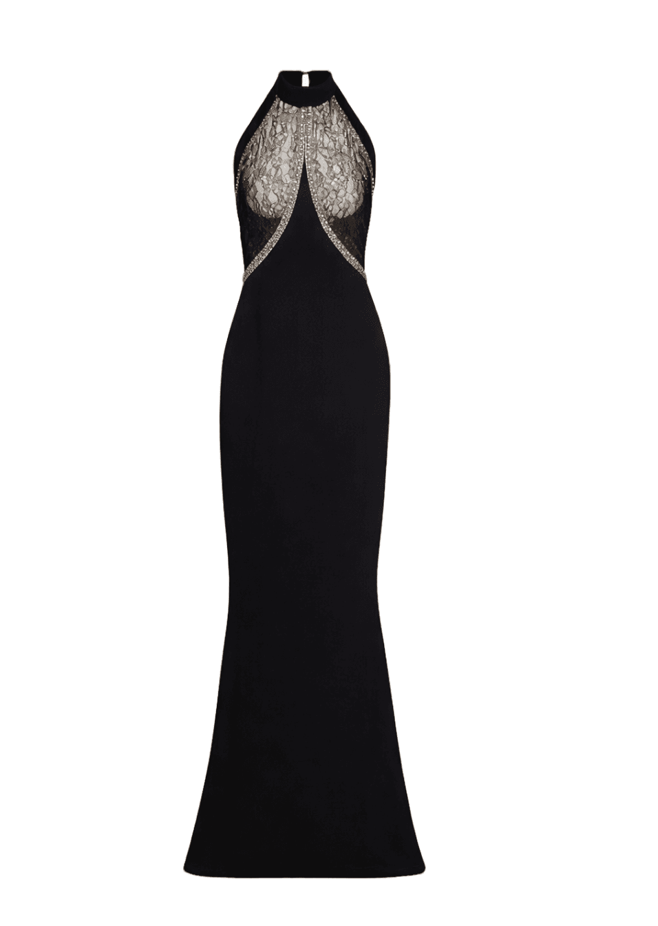 Reem Acra Black Lace Halter Gown