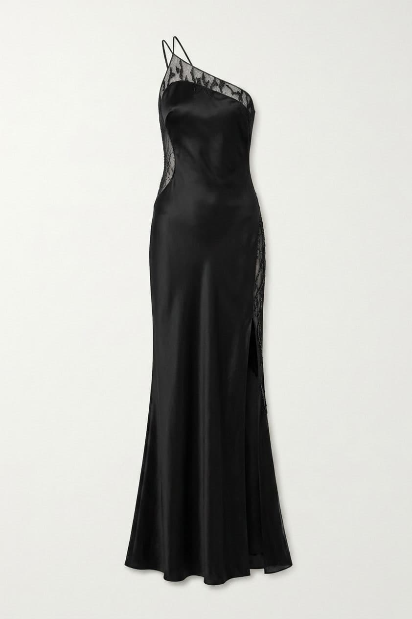 Cushnie Et Ochs Black Silk Gown with Mesh Insert