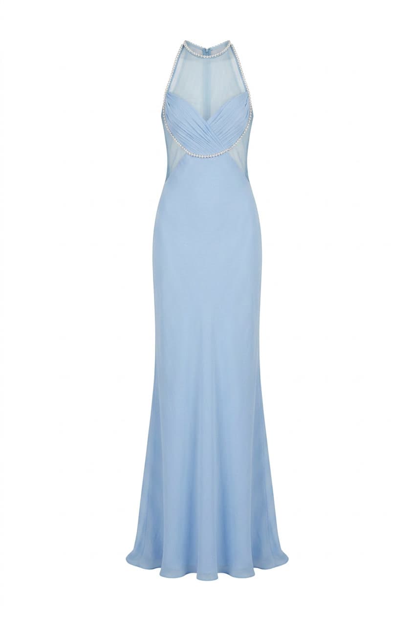Cushnie Et Ochs Blue Gown with Embroidered Pearls