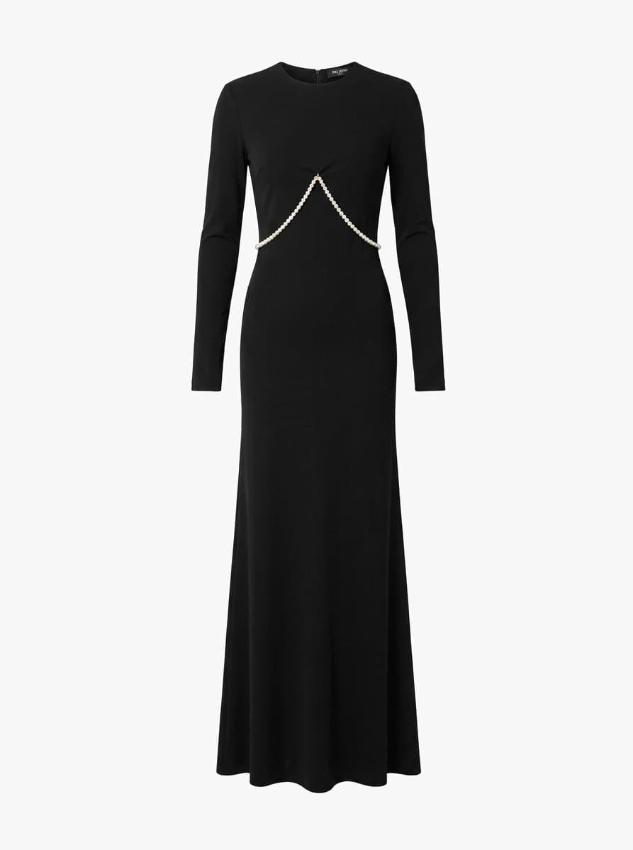 Cushnie Et Ochs Black Jersey Gown with Pearl Details