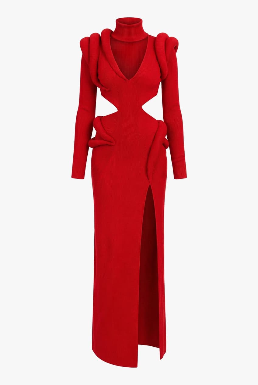Alexander Mcqueen Red Knit Gown