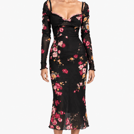 Vintage Dolce & Gabbana Hand Painted Long Sleeve Floral Midi Dress — image 3