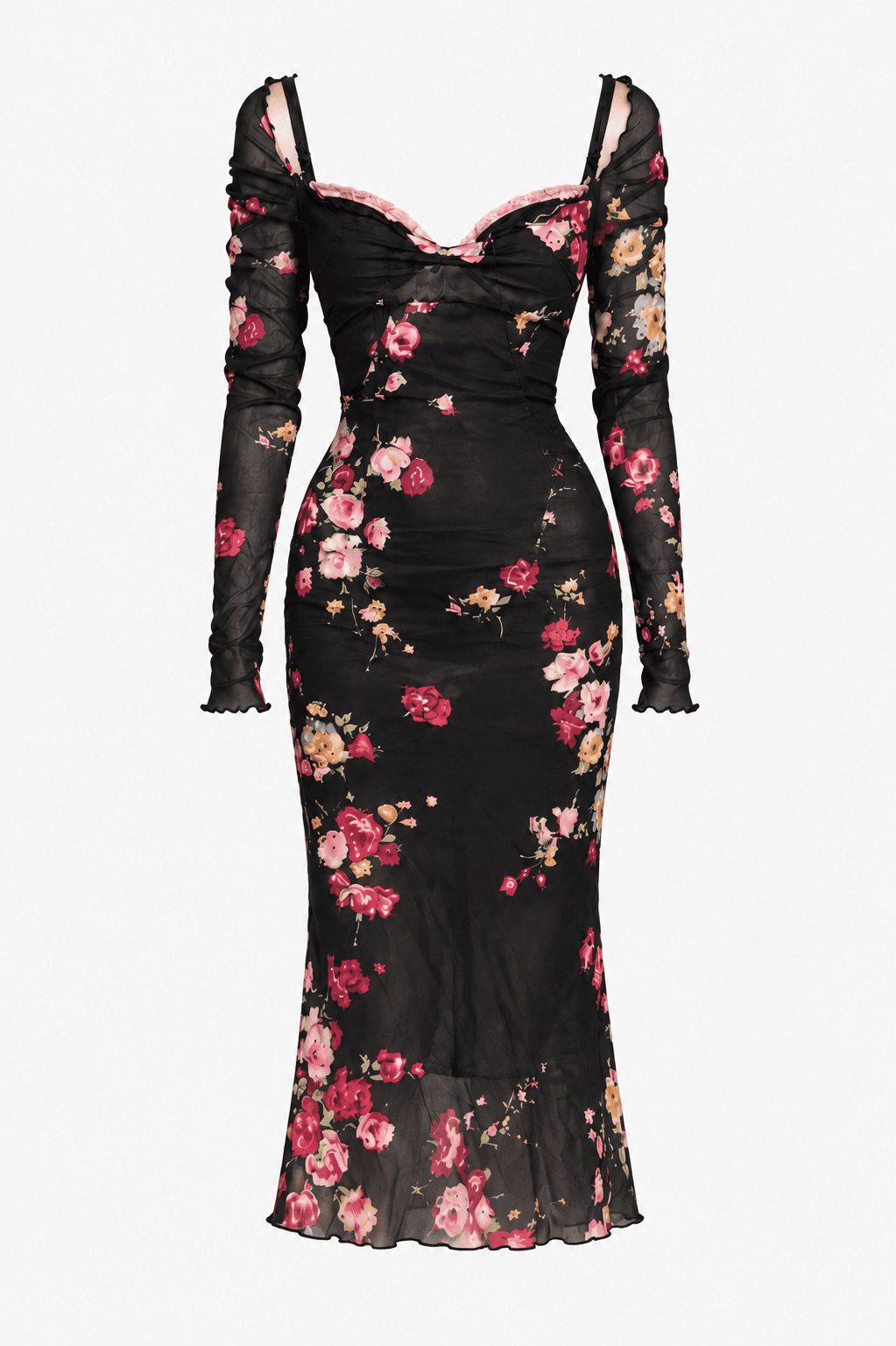 Vintage Dolce & Gabbana Hand Painted Long Sleeve Floral Midi Dress