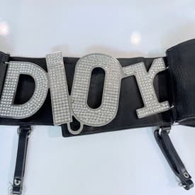 Vintage Christian Dior Spring 2003 Leather/Crystal Logo Belt  — image 1